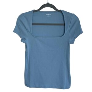 Light Blue Old Navy Women's Ribbed Square-Neck T-Shirt